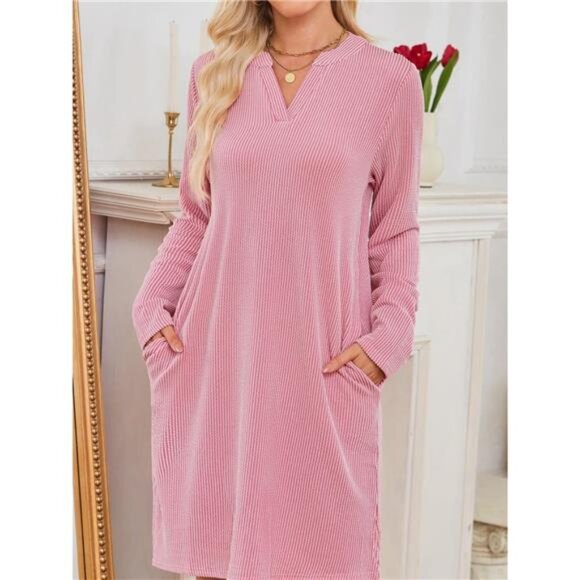 Casual Ribbed Knit Long Sleeve Dress - Picture 2 of 16